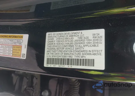 2025 Honda Pilot Touring из США, поврежденный, VIN 5FNYG2H73SB011882